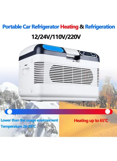 12L DC/AC 12V/24V/220V Dual-Core Portable Compact Mini Refrigerator, Fridge Cooler With -10°C to 65°C Temperature Adjustment, Shoulder Strap &amp; Temperature Digital Display For Home, Cars, Boats, Trucks, Bedrooms, Offi