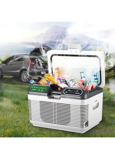 12L DC/AC 12V/24V/220V Dual-Core Portable Compact Mini Refrigerator, Fridge Cooler With -10°C to 65°C Temperature Adjustment, Shoulder Strap &amp; Temperature Digital Display For Home, Cars, Boats, Trucks, Bedrooms, Offi