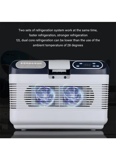 12L DC/AC 12V/24V/220V Dual-Core Portable Compact Mini Refrigerator, Fridge Cooler With -10°C to 65°C Temperature Adjustment, Shoulder Strap &amp; Temperature Digital Display For Home, Cars, Boats, Trucks, Bedrooms, Offi