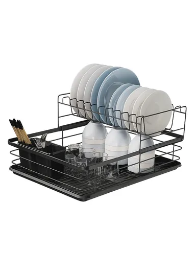 1-Layer Extendable Dish Rack Cutlery Cup Plate Rack Holder for kitchen bench WDJ-8026-BK (W53 x D41 x H14)cm - Black