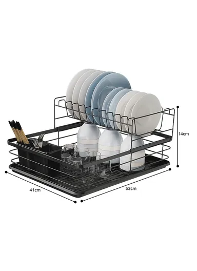 1-Layer Extendable Dish Rack Cutlery Cup Plate Rack Holder for kitchen bench WDJ-8026-BK (W53 x D41 x H14)cm - Black