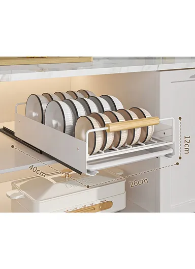 Smooth-Glide Pull-Out Cabinet Organizer with Premium Bowl Storage (L40 x W26 x H12)cm - Black