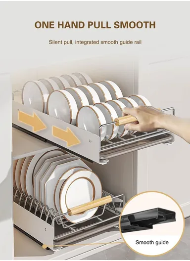 Smooth-Glide Pull-Out Cabinet Organizer with Premium Bowl Storage (L40 x W26 x H12)cm - Black