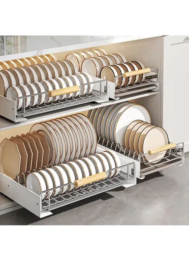 Smooth-Glide Pull-Out Cabinet Organizer with Premium Bowl Storage (L40 x W26 x H12)cm - Black