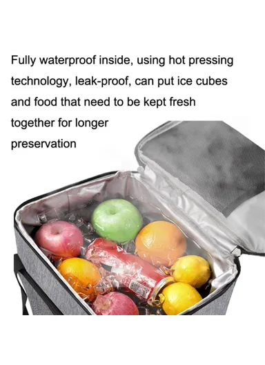 24L Oxford Cloth Waterproof Thermal Insulated Lunch Bag With Handle &amp; Shoulder Strap For Travel Picnic &amp; Outdoor (L27 x W39 x D22.5)cm - Navy Blue