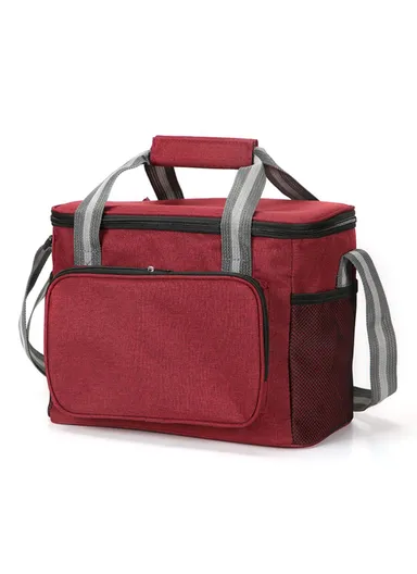 24L Oxford Cloth Waterproof Thermal Insulated Lunch Bag With Handle &amp; Shoulder Strap For Travel Picnic &amp; Outdoor (L27 x W39 x D22.5)cm - Wine Red