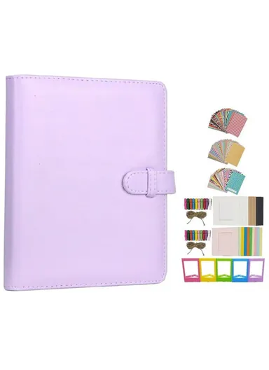 7-in-1 3-inch Photos 256 Pockets PU Leather PVC Album Frame Stickers Set Accessories Kit - Purple