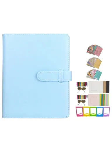 7-in-1 3-inch Photos 256 Pockets PU Leather PVC Album Frame Stickers Set Accessories Kit - Blue
