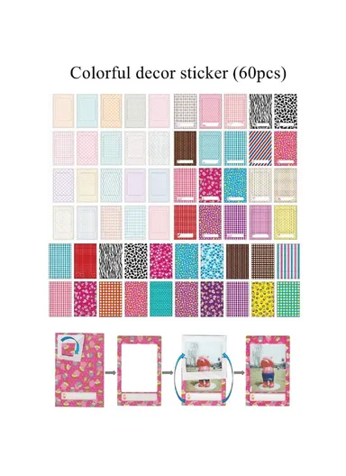 7-in-1 3-inch Photos 256 Pockets PU Leather PVC Album Frame Stickers Set Accessories Kit - Black