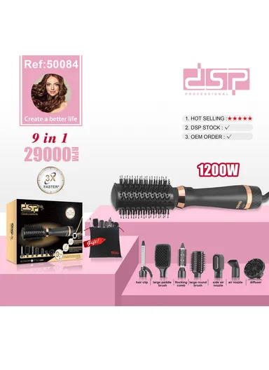9 in-1 1200W Rotating Air Styler Hair Brush with 3 Adjustable Heat Settings &amp; 360° Rotatable Cord 50084
