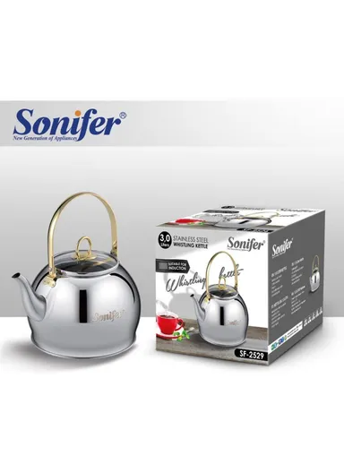 3L Stainless Steel Stovetop Kettle - Elegant Satin Finish, Induction Ready &amp; Non-Burning Handle SF-2529