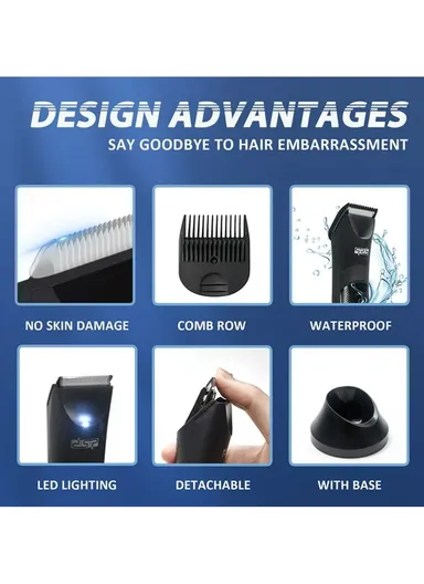 Men's 600mAh 5W Rechargeable Ceramic Blade Body Hair Trimmer, 5200RPM Waterproof Professional Hair Trimmer 60122