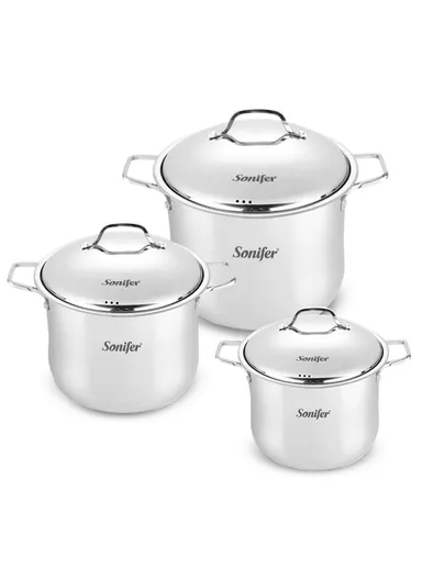 6Pcs 26/28/30cm Stainless Steel Cookware Set Casseroles with 3 Matching Lids SF-1147