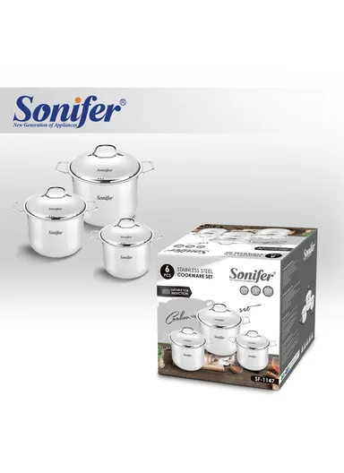 6Pcs 26/28/30cm Stainless Steel Cookware Set Casseroles with 3 Matching Lids SF-1147