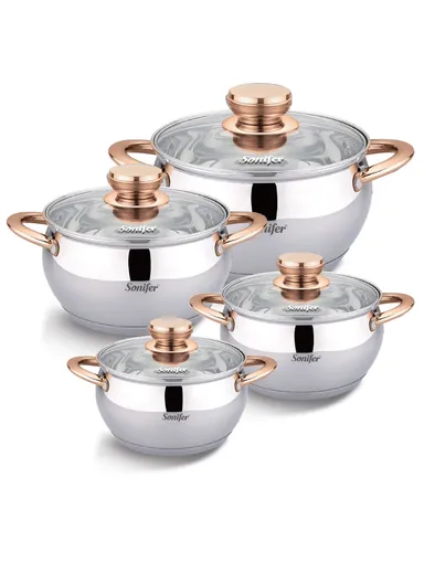 8Pcs 16/18/20/24cm Stainless Steel Cookware Set Casseroles with 4 Matching Lids SF-1141