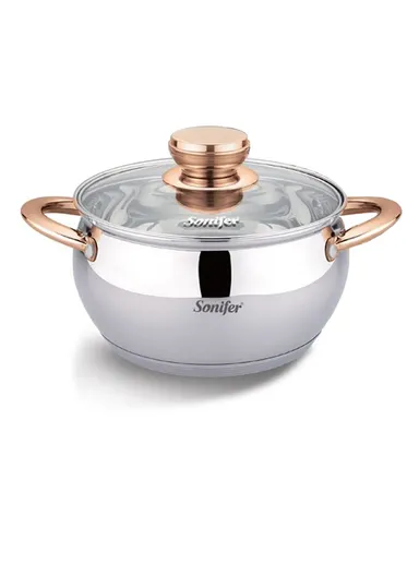 24cm 6.1L Wear-Resistant Stainless Steel Casserole With Glass Lid SF-1143