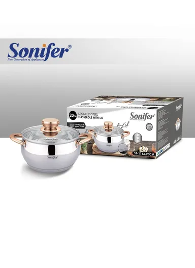 20cm 3.6L Wear-Resistant Stainless Steel Casserole With Glass Lid SF-1143