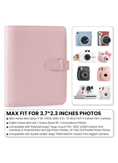 3-inch 256 Pockets Photos Storage Album PU Leather Photo Storage Book (L19.9 x W16)cm - Magic Pink