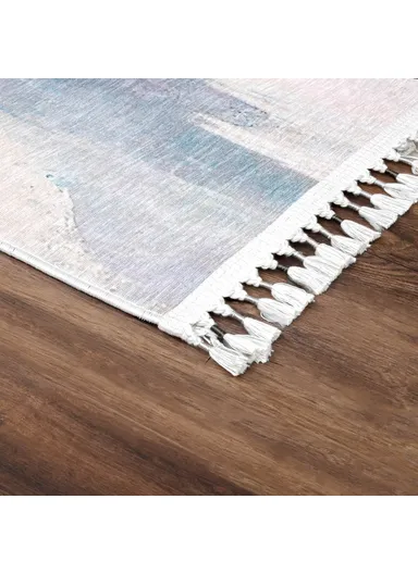 Mango Feathers 160 x 230 cm Cotton 3D Printed Decorative Carpet - Navy Blue / Amber / Cream / Blue