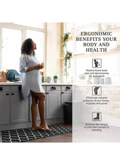 120x45cm Thick Anti-Fatigue &amp; Non-Slip Kitchen Rug - Black