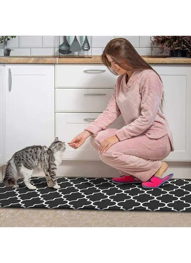 120x45cm Thick Anti-Fatigue &amp; Non-Slip Kitchen Rug - Black
