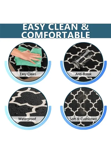 120x45cm Thick Anti-Fatigue &amp; Non-Slip Kitchen Rug - Black