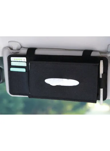 Car Sun Visor Type Wool Felt Hanging Tissue Box Napkin Holder Pocket Organizer Card Storage Pouch (L33 x W14)cm - Black