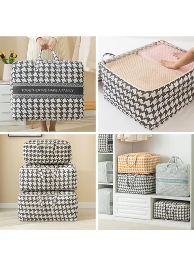 Linen &amp; Cotton Waterproof Interior Storage Quilt Bag JY020 (W60 x D24 x H40)cm-Black