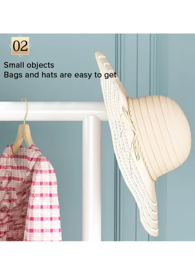 Iron Multi-Functional Single Pole Clothing Rack Bedroom with Wheels (W150 x D35 x H136)cm - White