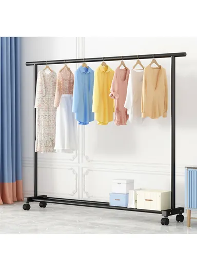 Iron Multi-Functional Single Pole Clothing Rack Bedroom with Wheels (W150 x D35 x H136)cm - White