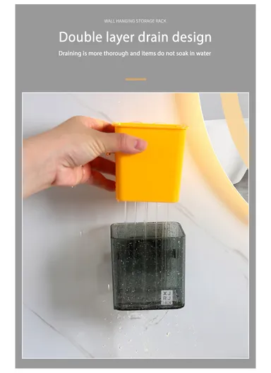 3-Containers Multi-Functional Crystal Wall-Mounted Storage Rack, Wall Mounted Soap Dish with 4-Hooks &amp; Drain Design (W30 x D8.5 x H9.8)cm - Blue