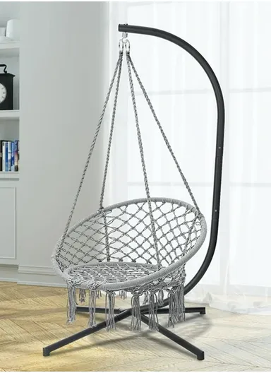 Cotton Hanging Chair Swings Comfortable Sturdy Knitted For Living Room &amp; Patio-Grey