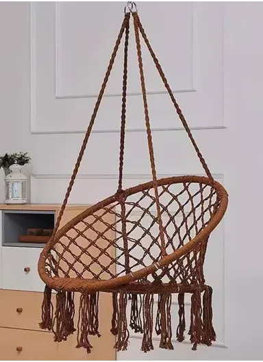 Cotton Hanging Chair Swings Comfortable Sturdy Knitted For Living Room &amp; Patio-Brown