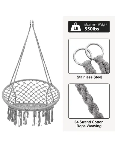 Cotton Hanging Chair Swings Comfortable Sturdy Knitted For Living Room &amp; Patio-Brown