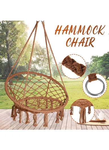 Cotton Hanging Chair Swings Comfortable Sturdy Knitted For Living Room &amp; Patio-Brown