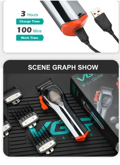 9000RPM Rechargeable Magnetic Motor Hair Clipper, Cordless Professional Hair Cut Machine Clipper with LED Display &amp; Accessories V-647