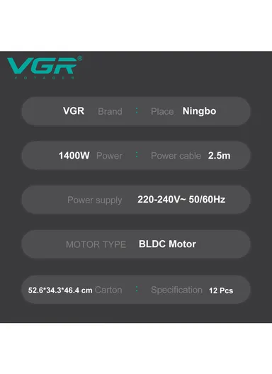1400W Professional Hair Dryer with 11000 RPM BLDC Motor, Ionic Function &amp; 2.5m Cord V-440 - Turquoise