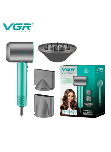 1400W Professional Hair Dryer with 11000 RPM BLDC Motor, Ionic Function &amp; 2.5m Cord V-440 - Turquoise