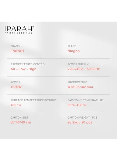 800-1000W Professional Hot Air Brush Straightener Electric Hair Dryer &amp; Styler with 3 Heat Temperatures Settings P-262