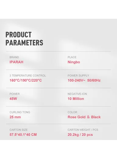 45W 25mm Ionic Professional Curling Iron 220°C Max Temperature Anti-Scalding Design With 2 Hairpins &amp; Storage Bag P-201B