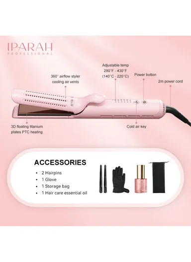 36W 2-IN-1 3D Floating Curling Wand &amp; Titanium Hair Straightener With 2 Hairpins, Glove, Storage Bag &amp; Hair Care Essential Oil P-118B