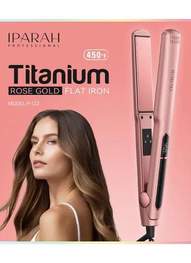 50W Titanium Rose Gold Flat Iron Hair Straightener with 9 Adjustable Temperatures &amp; Display P-122