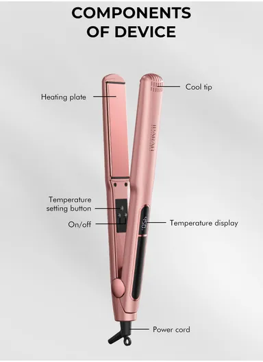 50W Titanium Rose Gold Flat Iron Hair Straightener with 9 Adjustable Temperatures &amp; Display P-122
