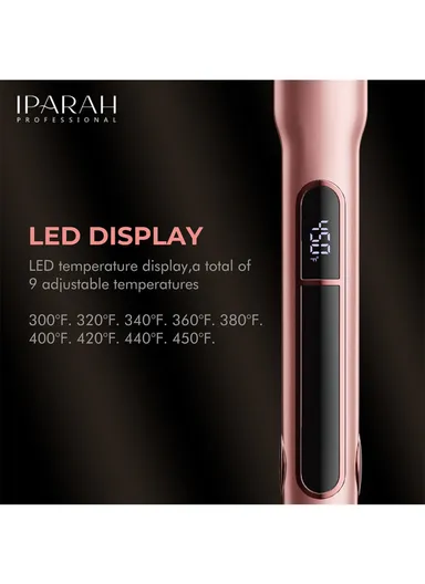 50W Titanium Rose Gold Flat Iron Hair Straightener with 9 Adjustable Temperatures &amp; Display P-122