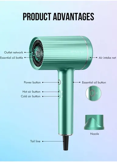 1500-1600W Salon Hair Care Negative Essential Oil Professional Household Hair Dryer P-300 - Rose Gold
