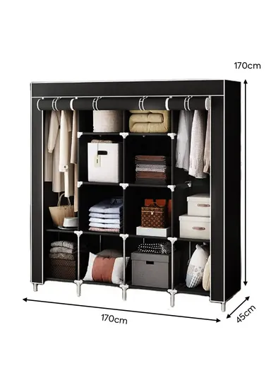 12 Shelves Collapsible Wardrobe Closet Clothes Storage Rack 28170 (W170 x D45 x H170)cm - Brown