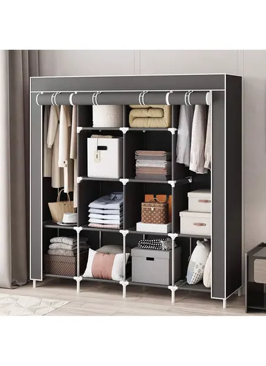 12 Shelves Collapsible Wardrobe Closet Clothes Storage Rack 28170 (W170 x D45 x H170)cm - Brown