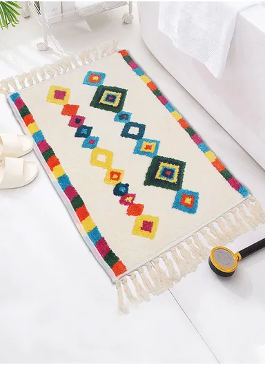 50x80cm Non-Slip Small Square Ethnic Bath Mat - White