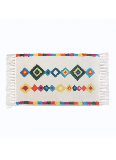 50x80cm Non-Slip Small Square Ethnic Bath Mat - White