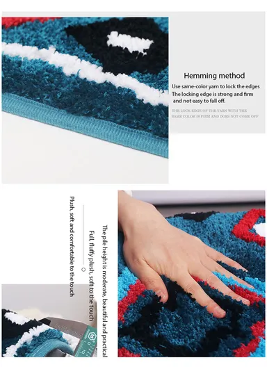 50x80cm Non-Slip Small Square Ethnic Bath Mat - Beige